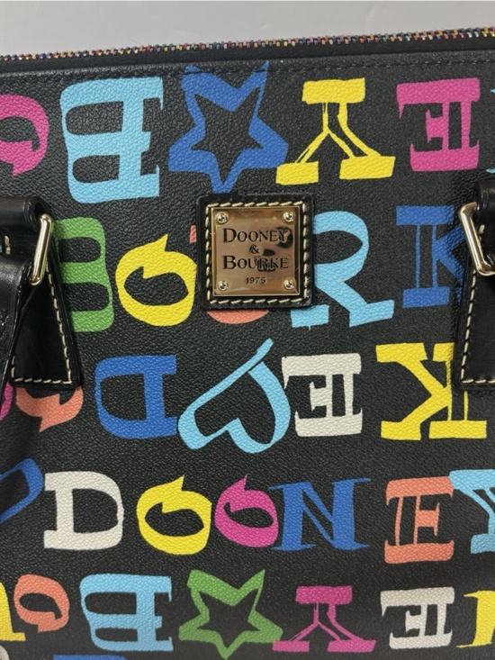 Dooney & Bourke Black Rainbow Logo Doodle Graffiti Large Tote Bag Logo Colorful - Picture 3 of 10